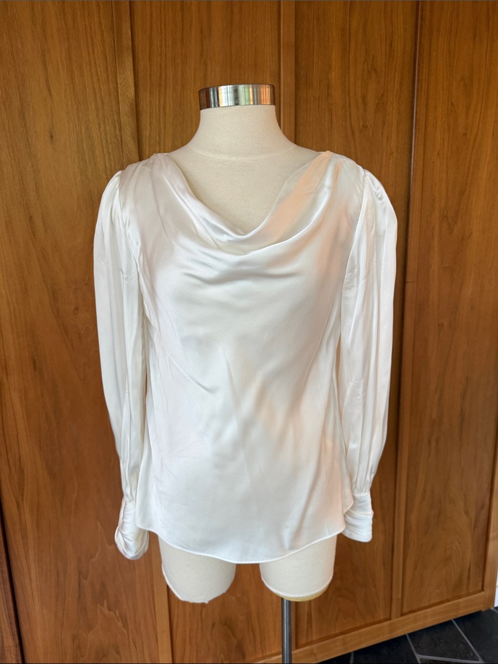 Tyler Boe Cream Satin Cowl Neck Blouse